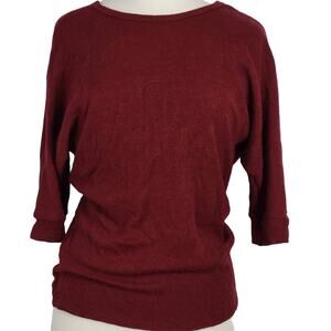 Moa Moa Purple Wine Shirt NEW Preppy Twist Plunge Back Knit 3/4 Sleeves Womens S
